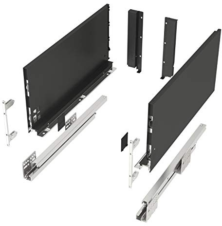 Sistema di cassetti JUNKER-SLIM antracite Altezza: 199 mm Profondità: 450 mm resistente fino a 40 Kg Soft-Close Cassetti con telai snelli 13 mm