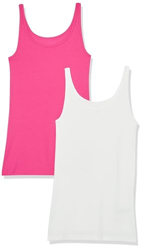 Amazon Essentials Women's Slim-Fit Thin-Strap Tank Top, Pack of 2, Dark Pink/White, XXL