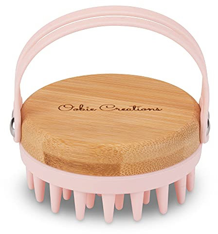 Oobie Creations Scalp Massager Shampoo Brush for Hair Growth – Hair Massager Scalp Scrubber Brush with Soft Exfoliating Silicone Bristles and Bamboo Grip- Baby Pink- 1 PCS