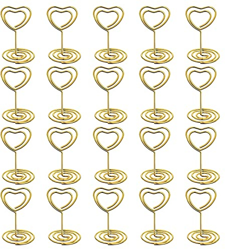 Segnaposto Porta Carte da Tavolo,20 Pcs Metallo Portacarte Segnaposto portanumero da tavolo Portanumero da Tavolo Memo Holder Clip, per Matrimonio, Festa, Ufficio, Ristorante, Scuola(cuore)