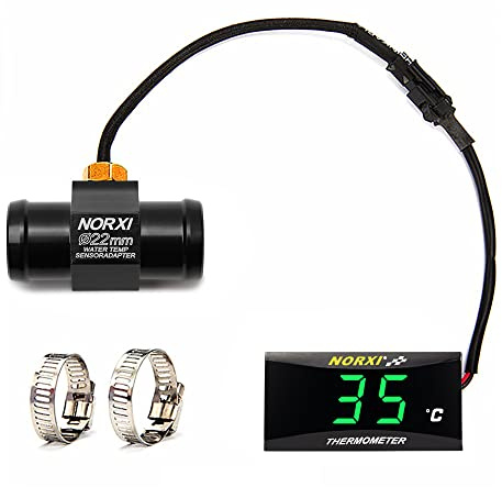 Digital motorcykel termometer, universell motorcykel vattentemperaturmätare med sensorer, vattentät termometer för motorcyklar med hög temperatur larm (22 mm, grön)