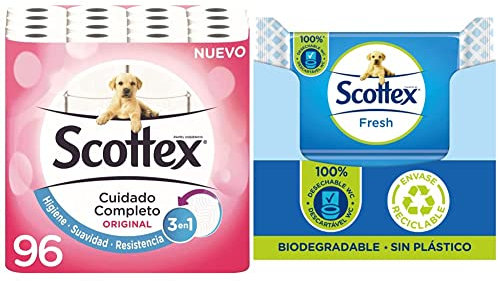 Scottex Original Papel Higiénico - 96 Rollos + Scottex Fresh Papel Higiénico Húmedo - 12 packs x 38 (456 unidades)