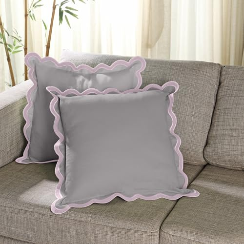 Folkulture Throw Pillow Covers for Couch, 18x18 Decorative Couch Pillows for Living Room, 100% Cotton Boho Pillow Case or Cute Outdoor Pillows, Farmhouse Pillow Covers or Accent Throws (Lilac Mist)