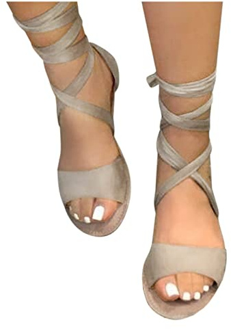 Women's Summer Sandals - Strappy Sandals Roman Sandals - Hollow Cross Strap Slippers - Sexy Open Toe Flat Shoes Platform Shoes - Lightweight Comfortable Breathable Leisure Sandals, khaki, 8