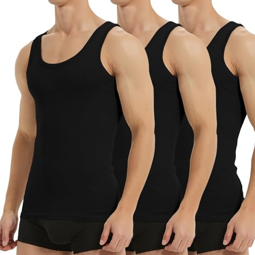 Falechay Débardeur Homme Lot de 3 Maillot de Corps Musculation Noir M