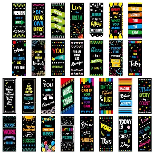 120 PCS Motivational Bookmarks, 30 Designs Double Sided Printing Paper Bookmarks Inspirational Book Markers with PET Film for Primary Middle High Reading Students, Book Lovers (2.4” x 6.1”)