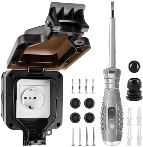 Vaileal Prise Murale Étanche Extérieure IP66, Prise de Courant Mural 220V avec Interrupteur Intégré, Prise Mural Étanche Améliorée pour Jardin Chantier Garage