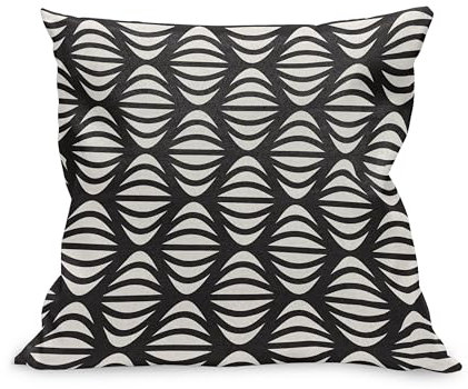 ABAKUHAUS Abstrakt Kissenbezug, Gewellte Linien Muster Geometrische Streifen-Design ovale Formen Monochrome, Kissenhülle mit Reißverschluss Beidseitiger Druck, 60 x 60 cm, Beige und Dunkelgrau