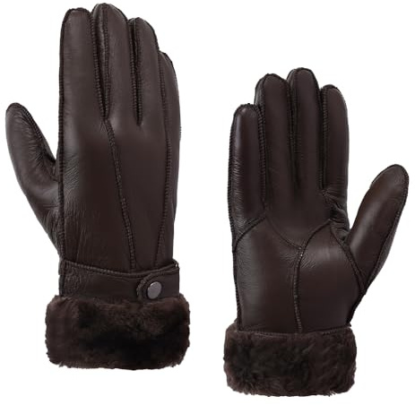 Gants en cuir pour femme,Femme polaire chaude doublée hiver Gants,Marron,XL