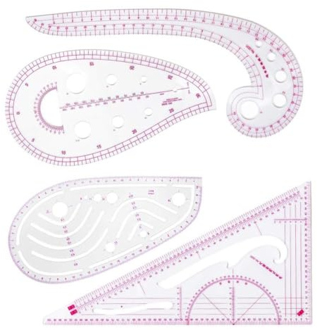 Set di 4 righelli da cucito per realizzare modelli, 4 diversi righelli trasparenti per cucito, per principianti, sarti e designer