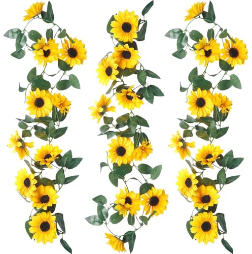 RXKFIGX 3 Viti di Girasole Artificiali Girasoli Finti Ghirlanda Fiori Finti Girasoli Artificiali Vite di Girasole Fiore per Giardino Recinzione ad Arco Balcone Giardino Festa Matrimonio Decor
