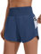PINSPARK Damen Sport Shorts High Waist Laufshorts 2 in 1 Kurze Sporthose Laufen Yoga Fitness Jogging Trainingshose mit Reißverschlusstasche Tiefseeblau S