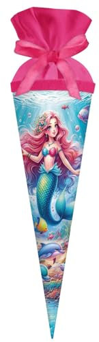 goldbuch 93 162 Geschenktüte 35 cm Prinzessin AQUARINA, Geschwistertüte Meerblau, Schultüte mit Motiv Meerjungfrau, Geschenkverpackung 35 x 11,5 cm, Zuckertüte aus Lackkarton mit Filzverschluss
