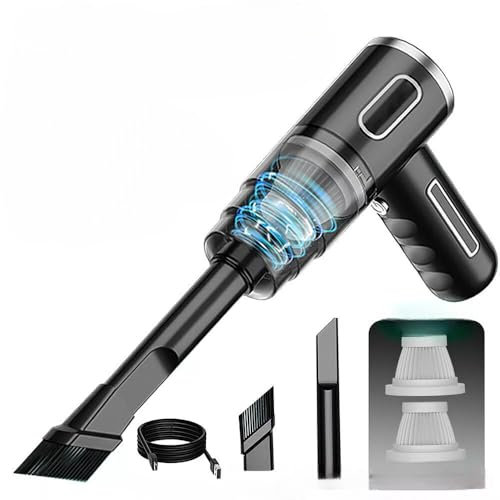 Handheld Vacuum Cleaner with 2 Filters Car Vacuum Cleaner 29000PA Dual Gear Suction Rechargeable Mini Vacuum for Home Office Car Carpet Stairs Desktop Pet Hair Cleaning Car Hoover Accessories (Black)