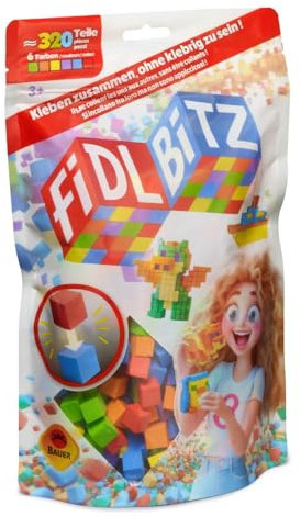 „Fidl Bitz - Bag of Bitz: Spielset mit ca. 320 bunten Schaumstoffwürfeln zum Bauen und Konstruieren, kleben ohne zu kleben, Schwimmen im Wasser, blau/grün/rot/lila/gelb/orange (21101)