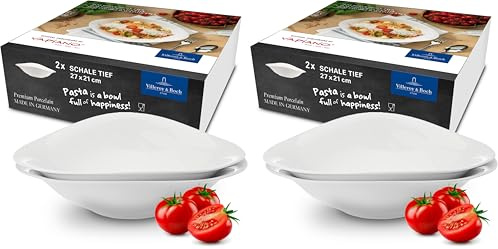 Villeroy & Boch - Vapiano Piatto Da Pasta Set di 4 Bianco, Lavabile in Lavastoviglie, Adatto per Microonde, Set di Stoviglie, Piatti, Scodella, Ciotola, Porcellana Premium