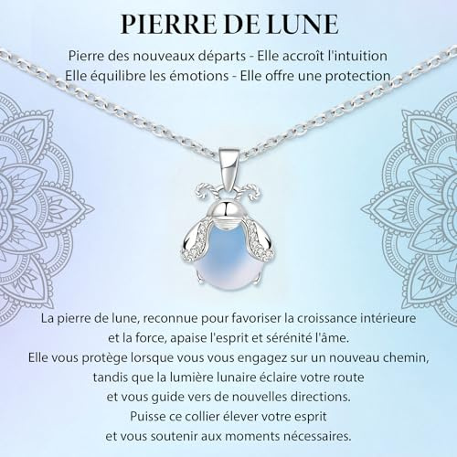 J.Fée 1Pcs Idee Cadeau Femme Pierre de Lune Collier Femme Argent Cadeaux Anniversaire pour Madame Ado Fille Cadeau Noel Cadeaux pour Maman Soeur Fille Meilleure Amie Copine