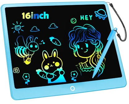 Tablette Dessin Enfant Jouet,LCD Ardoise Magique Coloré Effacable Jouet Enfant 3 4 5 6+ Ans Cadeau Garcon Fille Tablette Ecriture Graphique Enfants Educatif Loisir Creatif Tableau Dessin(Blue/16 inch)