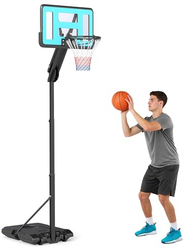 SPORTNOW Canestro da Basket Esterno Regolabile 180-270 cm, Canestro Portatile con Ruote, Tabellone Infrangibile, Base Riempibile con Acqua o Sabbia, Nero