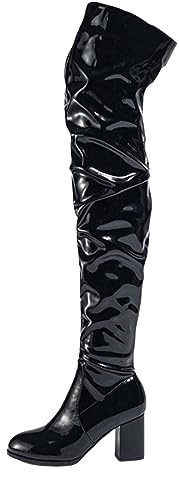 Allbestop Cuissardes Femme Sexy Haute, Botte Cuissarde Femme Bottes Genou Bottes Hautes Talon Aiguille Cavalières Cuir Mi Mollet Cuir(Noir,40)
