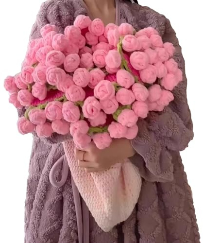 Kit de Manta de Ganchillo para Principiantes,Suministros para Manualidades de Flores - Kit de Tejido de Manta Ramo Rosa,para Adultos Abuela Mamá Mantas para Cama Hogar Oficina Cumpleaños Navidad