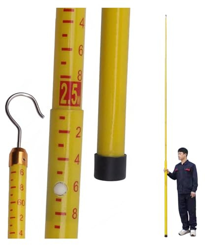 Gul teleskopisk höjdmätande stav med krok, avståndsmätningsstång för skogsbruk/kraftarbete, epoxiharts teleskopisk höjdmätare för linjearbetare (1-pack, 10m/32.8ft)