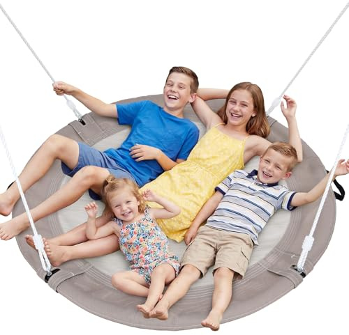Trekassy Dondolo a nido Outdoor 120cm Altalena a piatto per fino a 300kg, Oxford 900D impermeabile Altalena da giardino per bambini, 2 cinture da 3M, altalena sospesa regolabile per interni ed esterni