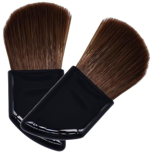 SILENRADAWN Brochas de Maquillaje Mini para Viaje, 2 Piezas, Mango Inclinado de Plástico, Cerdas Naturales de Caballo, Pincel para Rubor y Polvo Suelto, Accesorio Portátil para Colorete