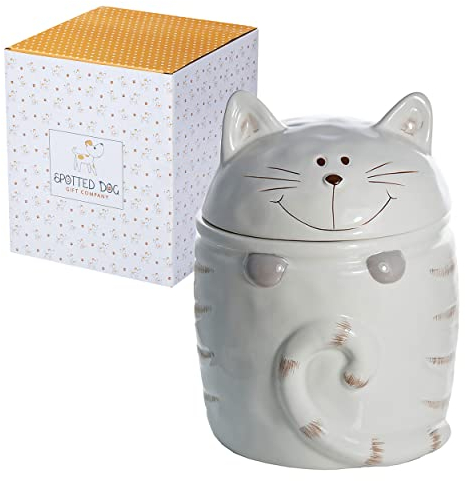 SPOTTED DOG GIFT COMPANY Vorratsdose Keramik, Keramikdose mit Deckel, Vorratsbehälter, Kaffeedose, Aufbewahrungsdose mit Katzenform, Küche Katzendeko, Geschenk für Katzenliebhaber (Weiß)