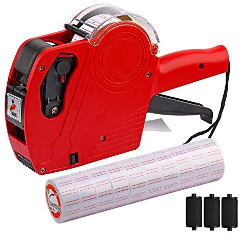 MX-5500 Pistolet à étiquettes de prix à 8 chiffres avec 5 000 étiquettes autocollantes, kit de pistolet de prix pour bureau, magasin de détail, épicerie (A/rouge)