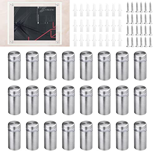 YAANBUNB 24 PCS Clavo Publicitario Clavos de Vidrio de Acero Inoxidable Tornillos para Sostener Vidrios para Publicidad Separadores de Vidrio para Vallas Publicitarias Marco de Foto Cartel- 12x25mm