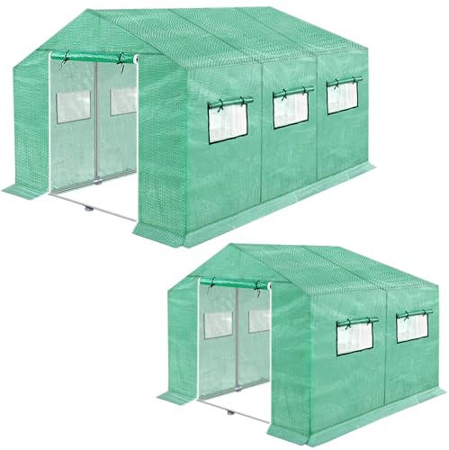 PEILU 450 x 200 x 200 cm, serre da giardino in tubi di acciaio e pellicola a rete 9㎡, piccola serra per pomodori con porta e finestre, in pellicola, resistente all'inverno, per giardino