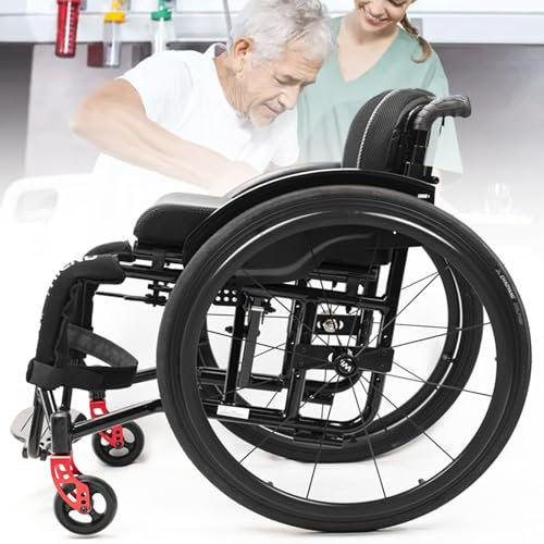Aluminum Lightweight Wheelchairs with Quick Release Wheels and Comfortable Cushions, Sports Leisure Wheelchairs for Adults, Portable Folding Wheelchairs, Self Propelled Manual Wheelchair,Black