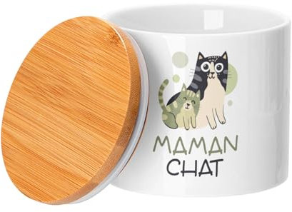 Fabulous Keramiktopf mit Deckel Bambus - Mutter Katze und Haar Kätzchen Zeichnung Illustration Baby - 473 ml (16 Unze) - Topf