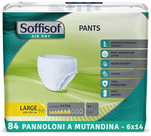 Soffisof Air Dry Windelpants für Erwachsene Extra L - 84x Inkontinenz Pants - 6 Packungen mit 14 Windeln, 7 Tropfen - Windeln Pants