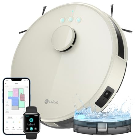 LEFANT M1 Robot Aspirapolvere Lavapavimenti con Mappatura dToF, 5500Pa, Serbatoio Polvere 520ml + Acqua 160ml, Ultra Sottile 32cm, 150 Minuti Autonomia, Compatibile Alexa - Champagne
