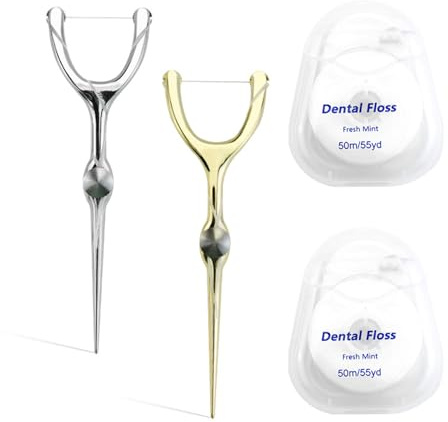 DKJEkdje 2 Set Stainless Steel Dental Floss Kit, 50m/Roll Each with Replaceable Picks, Toothpick Holder – Portable Oral Care in PVC Case (Home/Travel Use)​