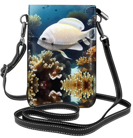 QAZWZML Cartera pequeña cruzada para teléfono con diseño de pez blanco y dorado con tapa abatible, perfecta para ir de compras, viajes y uso diario.
