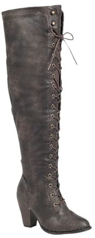 Forever Link Women Chunky Heel Over The Knee Thigh High Riding Lace Up Tall Boots Long Camila-48 Pu Brown 8