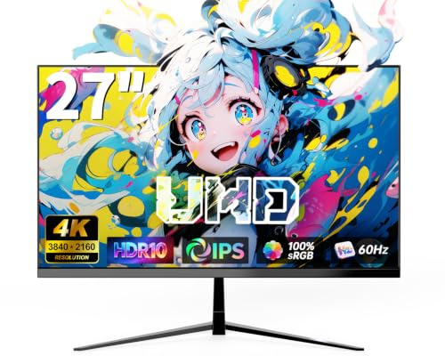 HGFRTEE Ecran PC 27 Pouces 4K UHD, Moniteur IPS (3840×2160), HDR10, 100% sRGB, 60Hz, 1ms MPRT, HDMI & VESA 100×100, Ecran Ordinateur pour Bureau, Streaming et Multimédia
