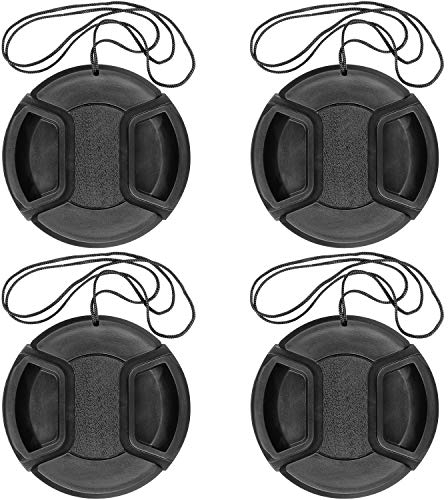 Camera 52mm Lens Cap Center Pinch with Lens Cap Leash Hole Bundle Compatible with Nikon Sony Canon DSLR Cameras Other DSLR Cameras UV Lens (52mm)- 4 Pack