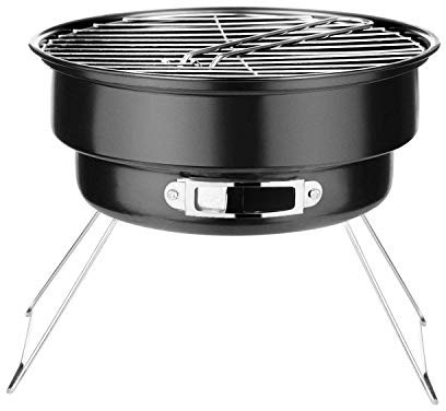 Qilicz Barbacoa de carbón vegetal, redonda, portátil, mini barbacoa, plegable, para exteriores, barbacoas de mesa, barbacoas de pícnic, para jardín, camping, fiesta, barbacoa, diámetro 26 x 24 cm