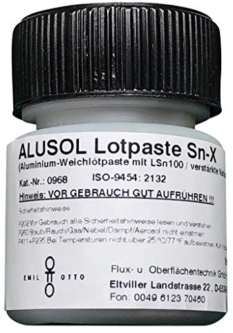 Emil Otto ALUSOL SN-X - Verstärkte Lotpaste zum Löten von Aluminium und Aluminiumlegierungen 50 g in Pinselflasche (Aluminium-Weichlötpaste mit Reinzinn, bleifrei)