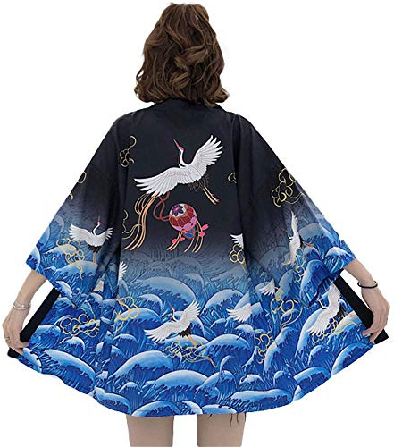 G-LIKE - Kimono giapponese, indumento estivo, tradizionale tessuto di piume Haori, giacca, camicia da notte, accappatoio, per donna e uomo, Blu, Taglia unica