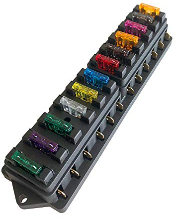 Aiqeer KFZ 12-Fach Sicherungshalter, 12V / 24V / 32V / 48V Universal Standard Blade Sicherungskasten, Sicherungsdose, Sicherungsblock, mit Feuchtigkeitsgeschützter Abdeckung und 10Pcs Flachsicherung