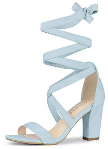 Allegra K Sandales à talon haut épais à lacets et ouvert pour femme - - bleu ciel, 38 EU