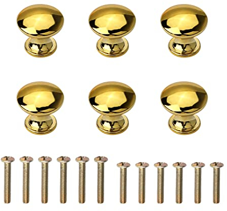 6 Stück Schubladenknopf, Runde Möbelknöpfe, Pilztyp Kommodenknöpfe, Möbelknauf, aus Zinklegierung, mit Schrauben, für Schrank, Schublade, Küche, Kommode, Schminktisch, Gold