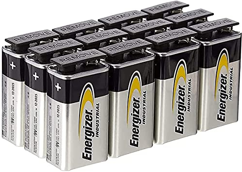 Energizer - Industrial, Pack de 12 pila 9V, pila alcalinas básicas de larga duración para uso cotidiano e industrial, sin sulfataciones y con 10 años de vida útil
