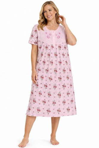 F & S LTD Comfortable and Smooth Cotton Floral Printed Short Sleeve Nighties for Women - Relaxed Fit Women's Nightwear, Plus Size Loungewear & Nightdresses for Women UK Size M-6XL