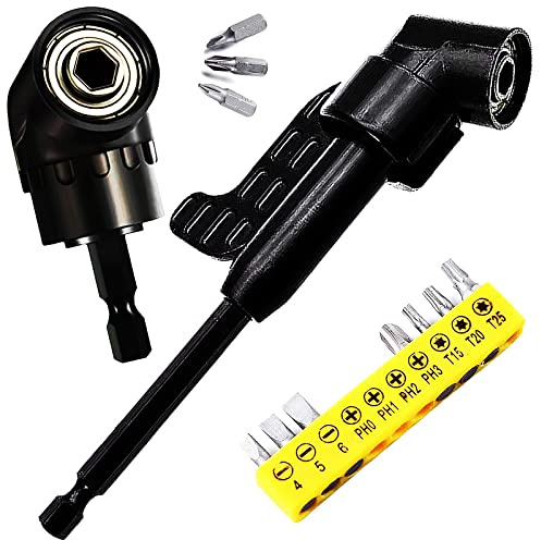 Uayeatye Right Angle Drill Attachment Set, 12PCS, 105 Impact Driver Drill Adapters, Long/Short Drill Bit Extension Holders, 10 PCS Mini Screwdriver Set